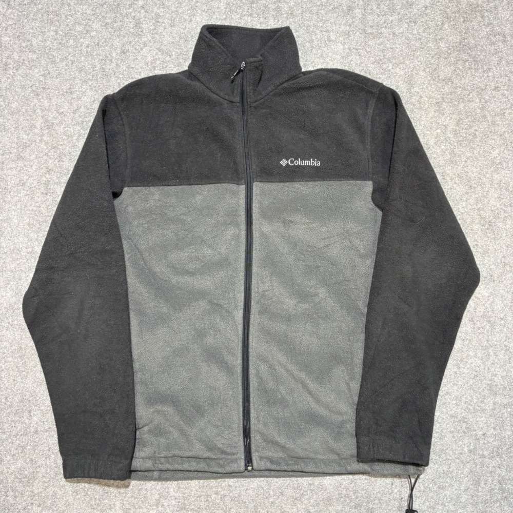 Columbia Mens Full Zip Fleece Jacket Gray Black Colorblock Size L 0485